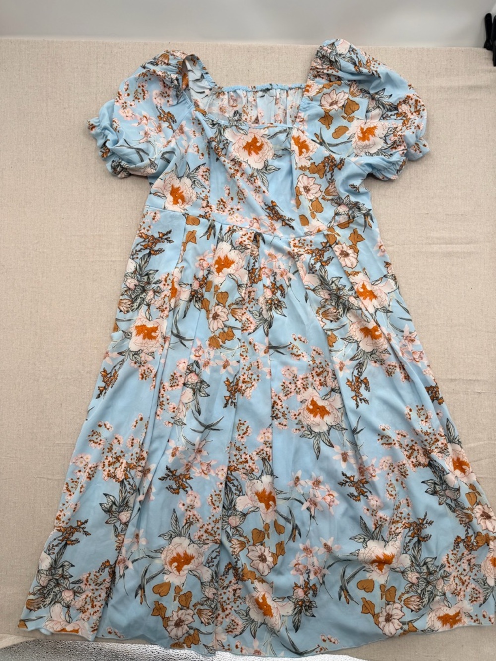 Bella Floral Square-Neck Midi Dress - Light Blue - Picture 3 of 5
